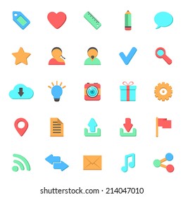 icons collection in stylish colors of web design objects, office and mobile items. Isolated on white background. flat style vector illustration