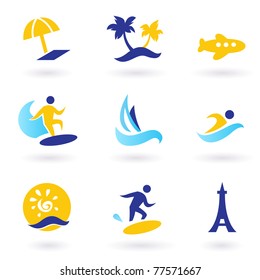 Icons collection of stylized travel and vacations icons. Vector