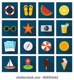 Icons collection for summer holidays, vector illustration.
