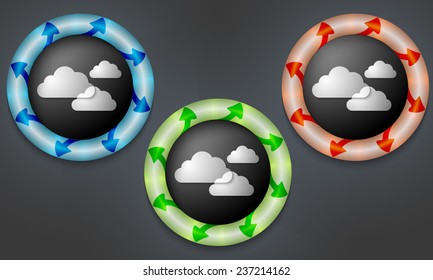 icons with color back light and clouds
