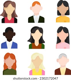 icons colored avatars men and women people of different ages and nationalities faceless