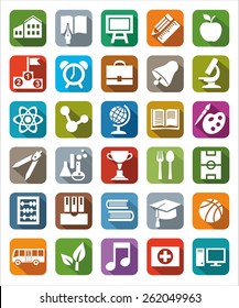 Icons colored education. Colored icons on the theme of education and training, with images of school supplies. 