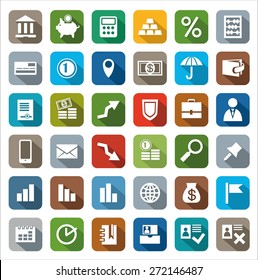  Icons colored Finance. Colored flat icons banking and financial services. For websites and printing. 