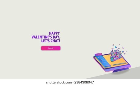 Icons of colored hearts fly out of the office computer screen. 3d illustration