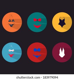 icons colored swimsuits, vector illustration