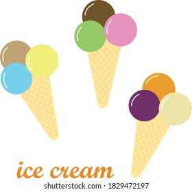icons of colorful ice cream cones with different flavours