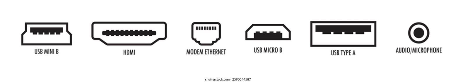 Icons of common cable and port types vector set