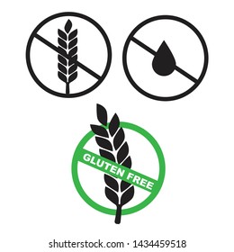 Icons of common food allergens. 100% Gluten Free sticker for food