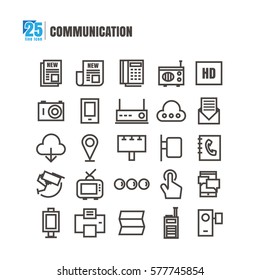 icons communication Newspaper radio television phone Check-in camera vector on white background