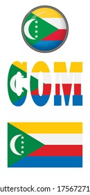Icons of the Comoros islands flag on a white background. Vector image: flag of the Comoros islands, a button and an abbreviation. You can use it to create a website, print brochures, booklets, leaflet