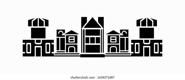 Icons company set on white background. Office building, School Building.