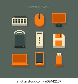 icons computer appliances modern design Orange White on background