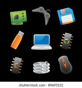 Icons for computer and computer parts. Vector illustration.