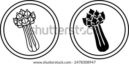 Icons Contains Celery. Black and White Vector Icons. Natural and Organic Food, Healthy Eating. Label for Products Containing Celery