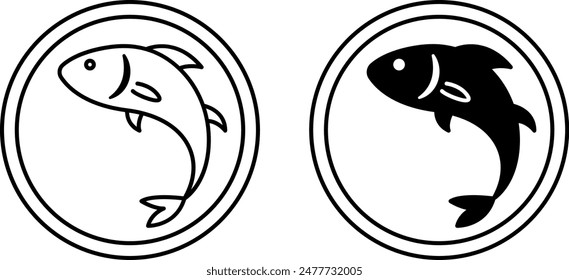 Icons Contains Fish. Black and White Vector Icons. Fish Products. Label for Food Packaging. Healthy Eating