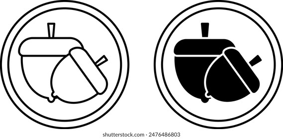 Icons Contains Nuts. Black and White Vector Icons. Label for Products Containing Nuts. Risk of Food Allergy