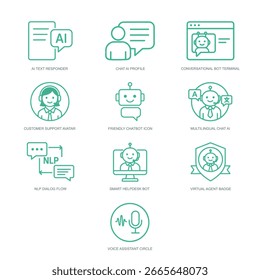 Iconos para IA conversacional, chatbots y agentes virtuales.