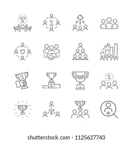 Icons of cooperation reward and search for people to join the team. 30x30 pixel. Editable stroke. Vector illustration.