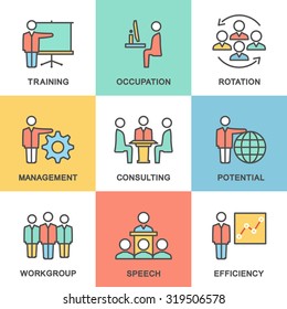 Icons Corporate Governance, Business Training. Teamwork And Advice. Flat Design.