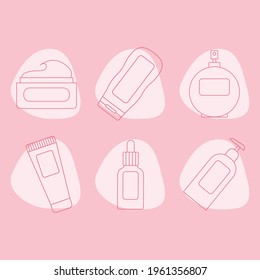 icons of cosmetic products in pick color