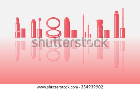  Icons of cosmetics on a pink background