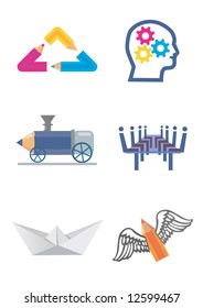 Icons of creativity and design, Isolated on white background. Vector illustration.