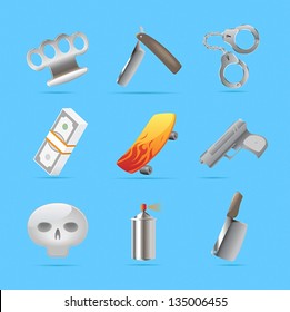 Icons for crime. Vector illustration.