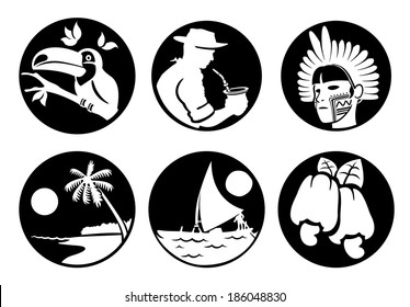 Icons and cultural symbols of Brazil customs fauna and flora, Brazilian tourism. Ideal for informational and institutional related tourism