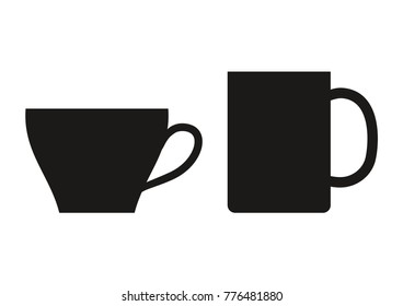Icons of cup and mug. Black silhouette of cups. Vector of cup and mug.