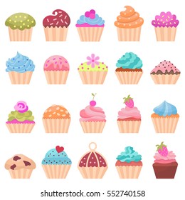 Icons cupcake, flat style. Vector illustration.