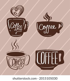 icons with cups of coffee