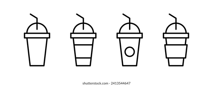 Icons of cups with straws. Vector icons