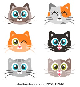 Icons of cute cat faces