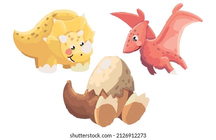 icons cute dinosaurs and eggshell