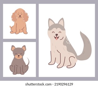 süße Hunde mit Symbolen, Vektorstil