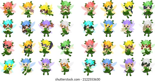 The icons of cute cute flower fairies