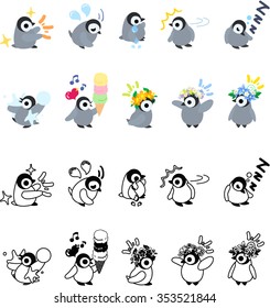 Icons of cute penguin babies
