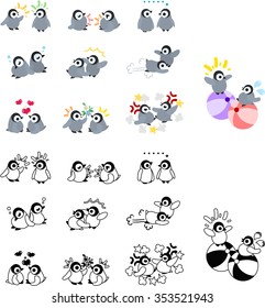 Icons of cute penguin babies