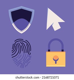 Symbole zum Schutz des Cybersicherheitsschildes und des Vorhängeschloss