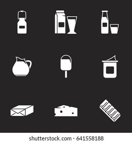 Icons for Dairy vector icon theme set. Black background