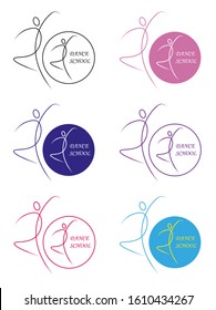 Сollection of icons for dance school with a silhouette of a dancing person