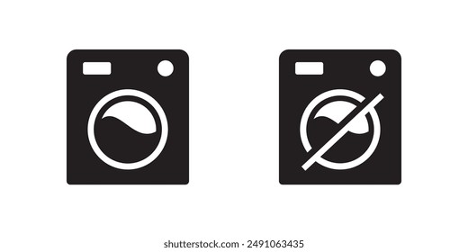 Icons denoting items that can and cannot be washed in a washing machine. Vector illustration