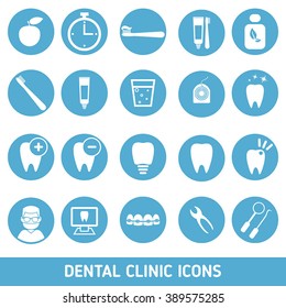 Icons of dental clinic services, dentistry, orthodontics, oral health care and etc.