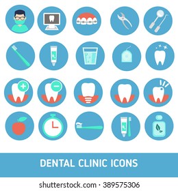 Icons of dental clinic services,  dentistry, orthodontics, oral health care and etc.