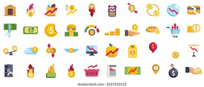 Iconos que representan conceptos de inflación, que representan costos crecientes y desafíos económicos