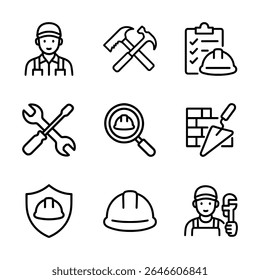 Icons depicting construction worker tools. Icon Symbol Illustration