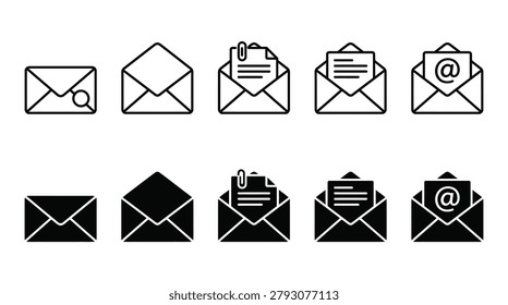Icons depicting email messages with attachments