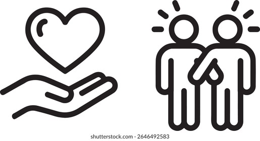 Icons Depicting Hand Holding a Heart and Two Figures with Lines Emanating from Heads Symbolizing Support and Collaboration