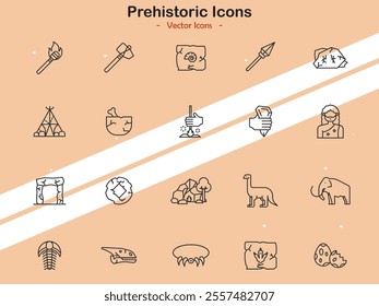 Icons depicting prehistoric themes and ancient artifacts