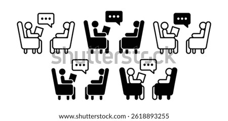 Icons Depicting Therapy Sessions Black and White Graphic of Patients and Therapists in Conversation Vector Design